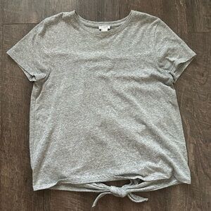 Gray short sleeve top with open tie back